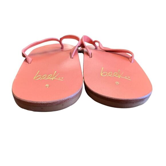 Beek Seabird Flip Flops Flamingo Pink Leather Sandals Sz 6 | Handmade in Mexico - Picture 7 of 8